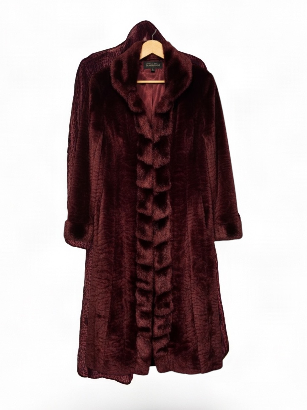 Fabulous Furs Wine Full Length Faux Fur Coat L
